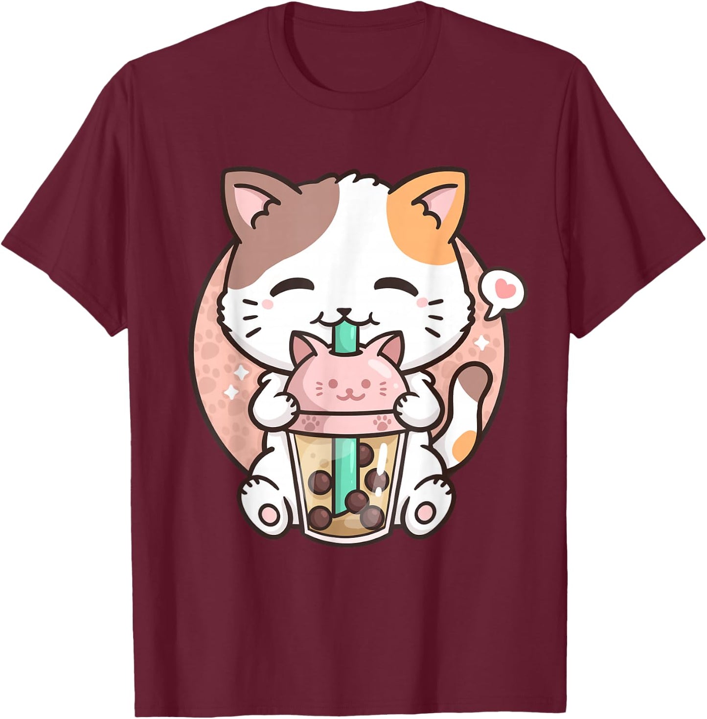 Boba Tea Cat Bubble Tea Cat Milk Tea Kawaii Anime Cat T-Shirt - T-Shirt | Maroon