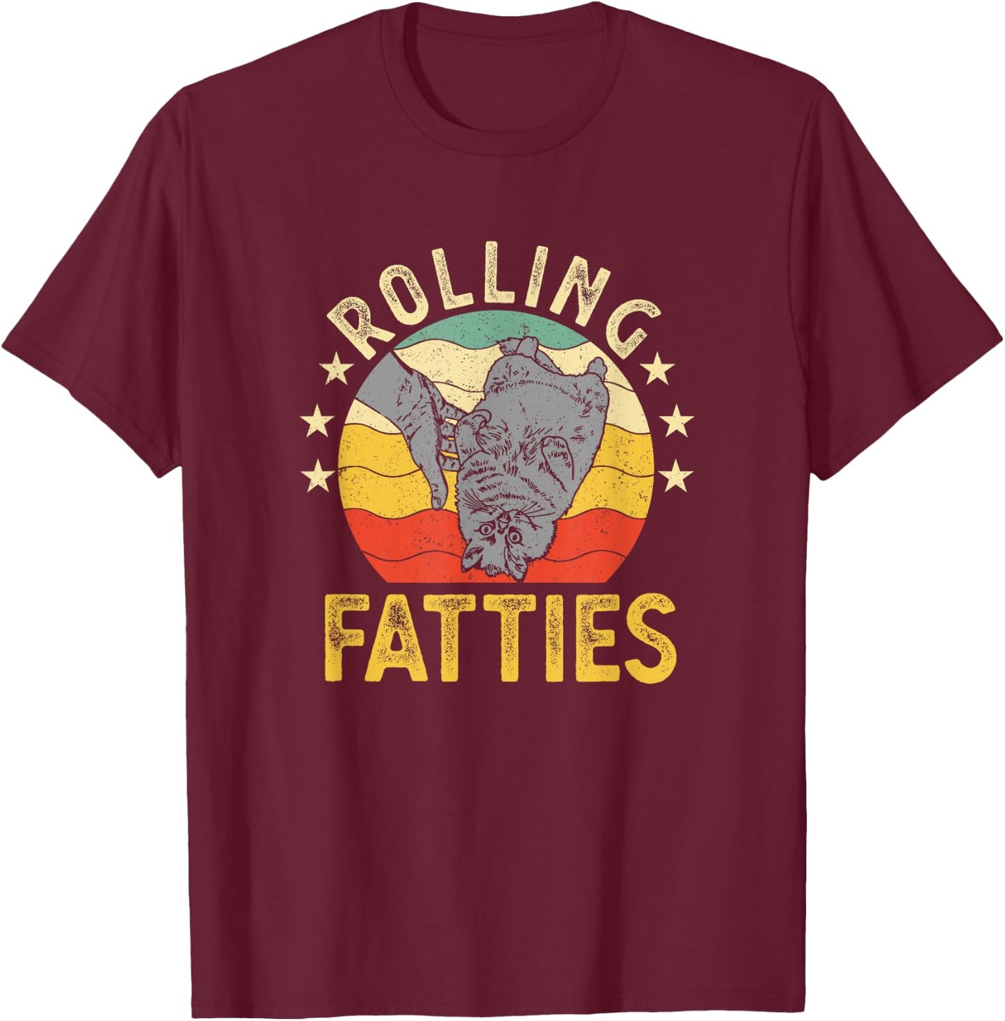 Vintage Rolling Fatties Cat Retro Kitty Kitten Meow Lover Women T-Shirt - T-Shirt | Maroon