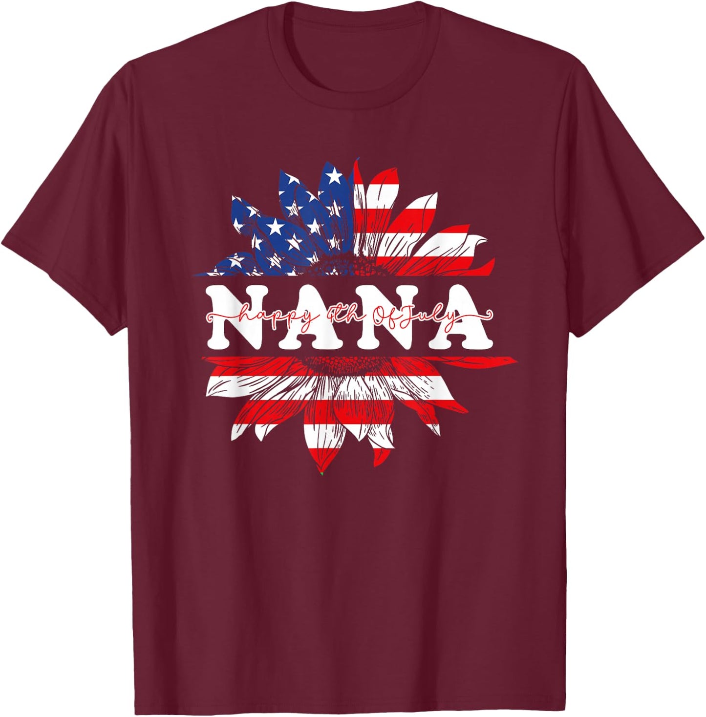 Sunflower American Nana Patriotic USA Flag 4th Of July T-Shirt - T-Shirt | Maroon