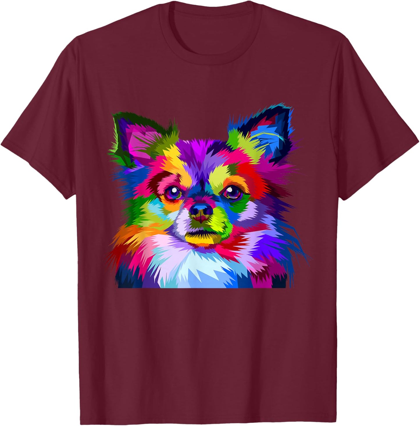 Long Hair Chihuahua Pop Art Portrait Art for Dog Owners T-Shirt - T-Shirt | Maroon