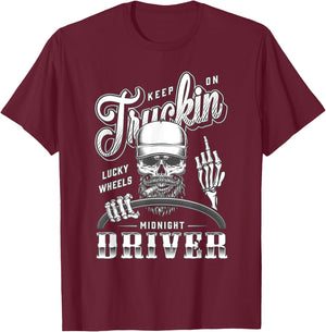 Keep On Truckin Lucky Wheels Midnicht Driver - Trucker T-Shirt - T-Shirt | Maroon