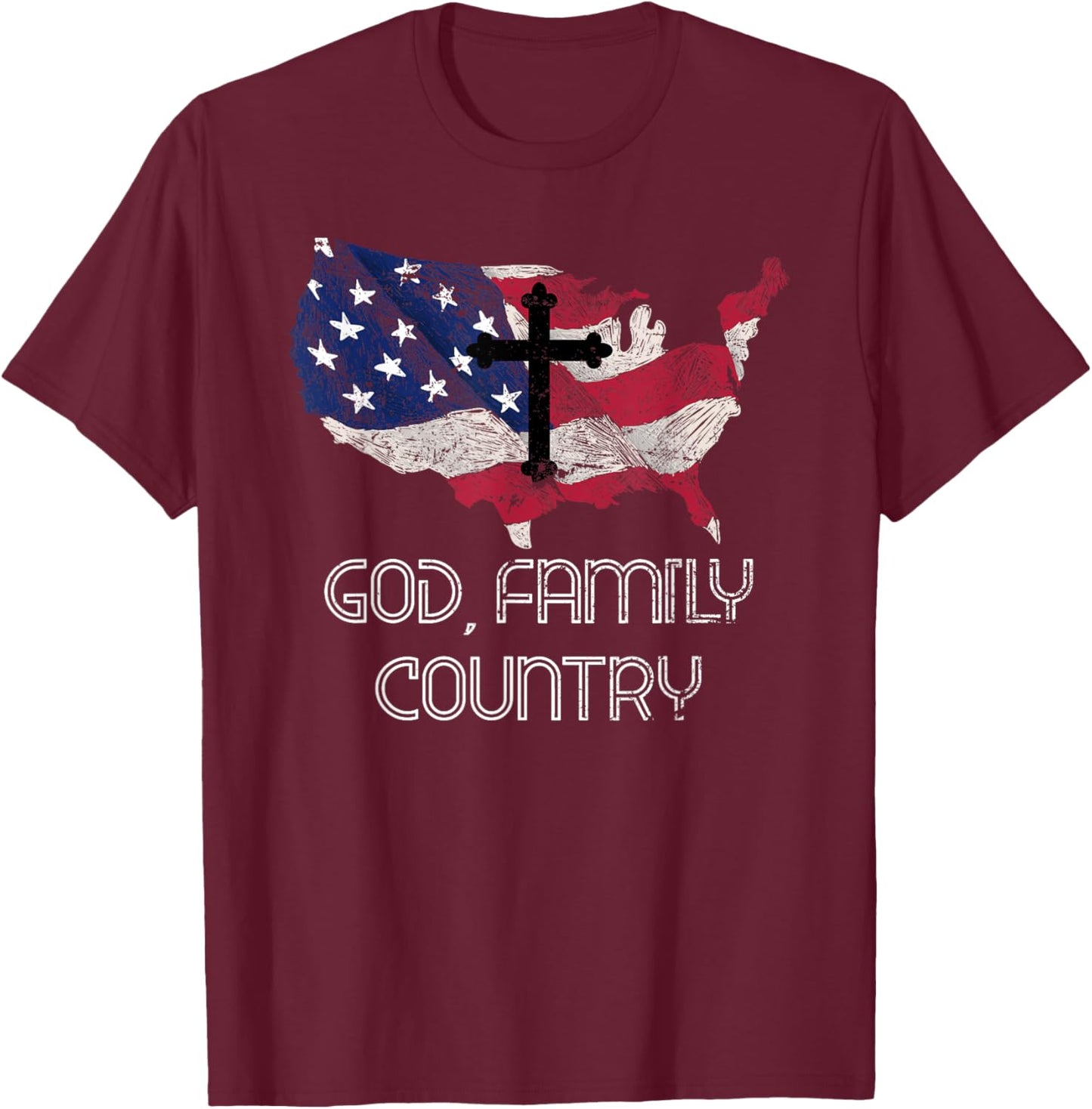 Patriotic Christian Cross American Pride Jesus Lord Prayer T-Shirt - T-Shirt | Maroon