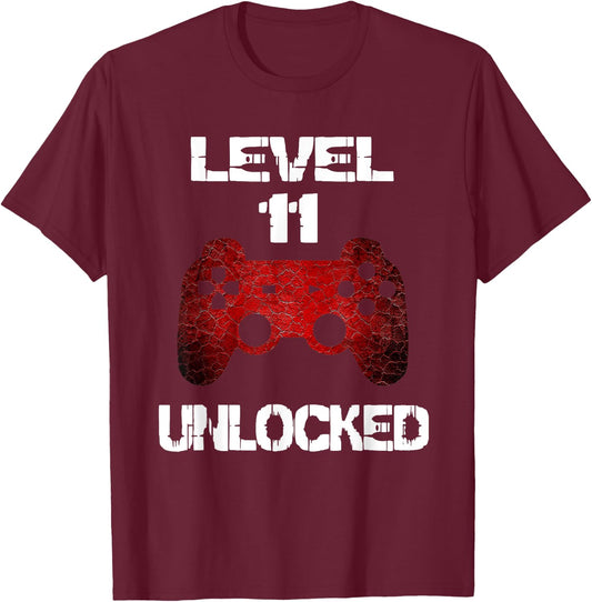 Level 11 Unlocked Boys 11th Birthday 11 Year Old Gamer T-Shirt - T-Shirt | Maroon