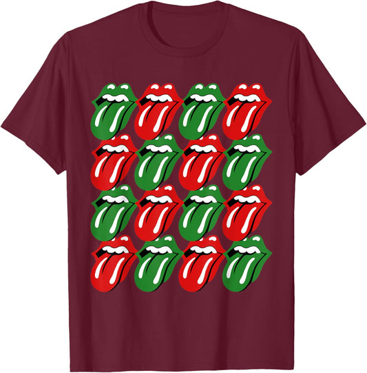 Rolling Stones Holiday Tongue Repeat Logo T-Shirt - T-Shirt | Maroon