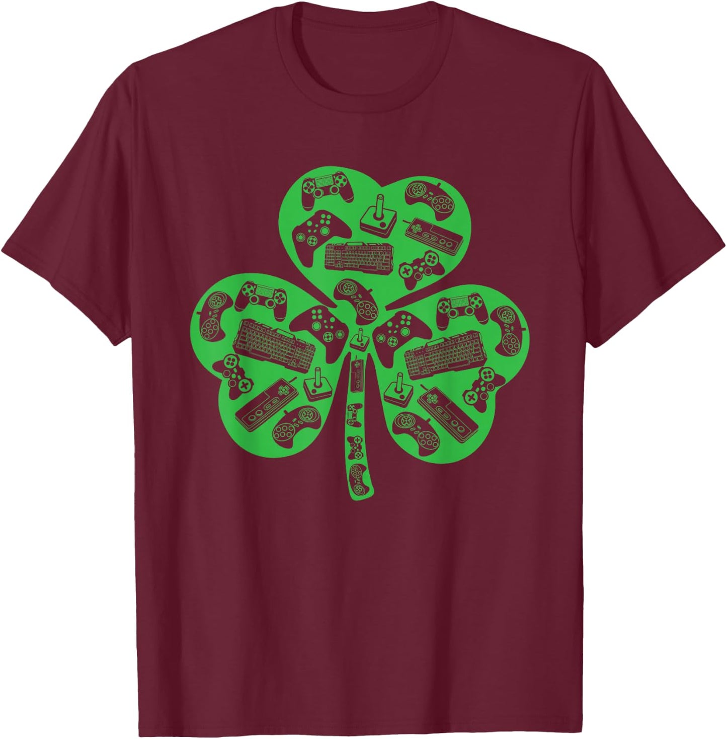 Boys Gamer Gift Game Shamrock St Patricks Day Irish Men Kids T-Shirt - T-Shirt | Maroon