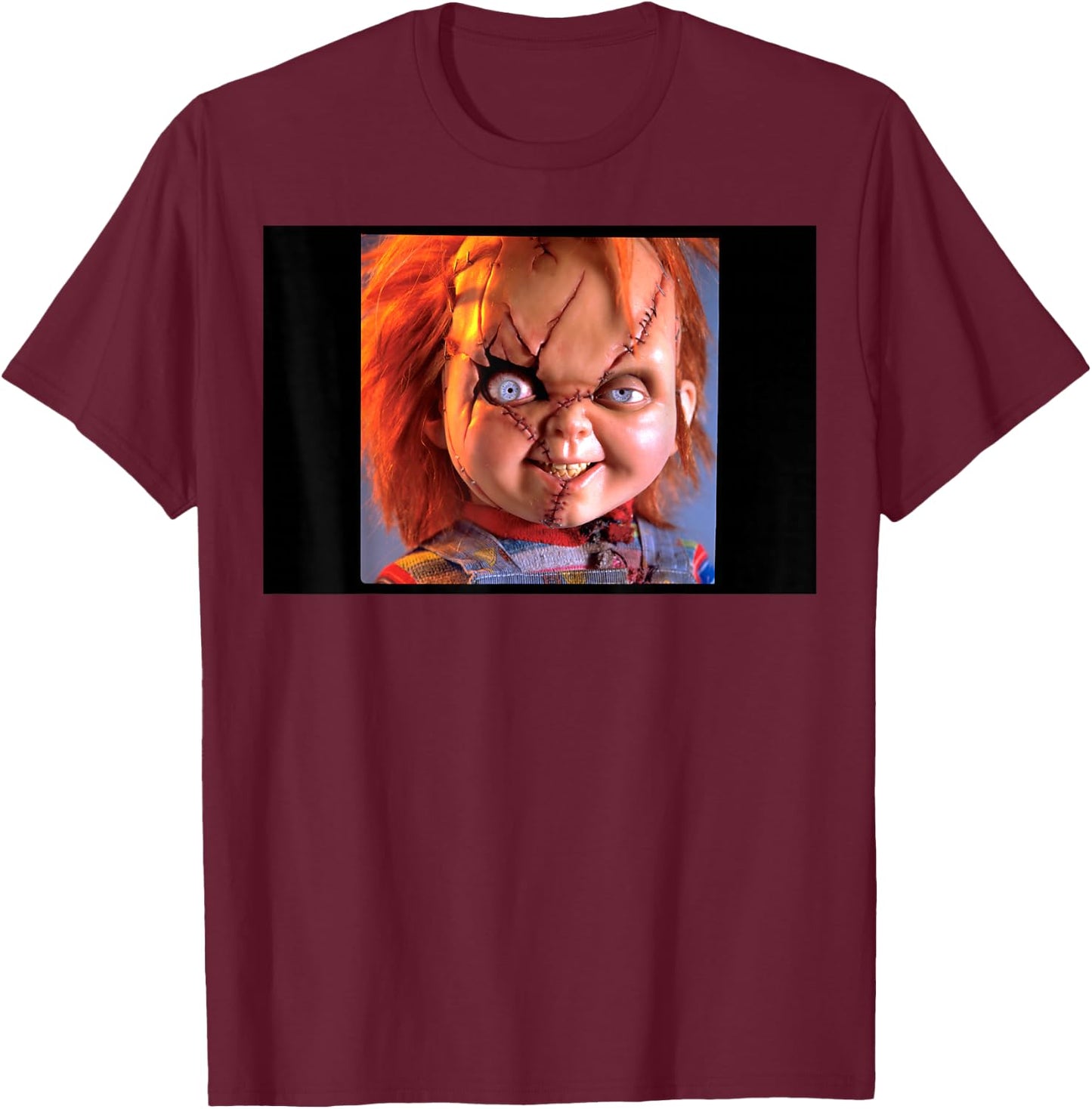 Bride of Chucky- Chucky Close Up T-Shirt - T-Shirt | Maroon