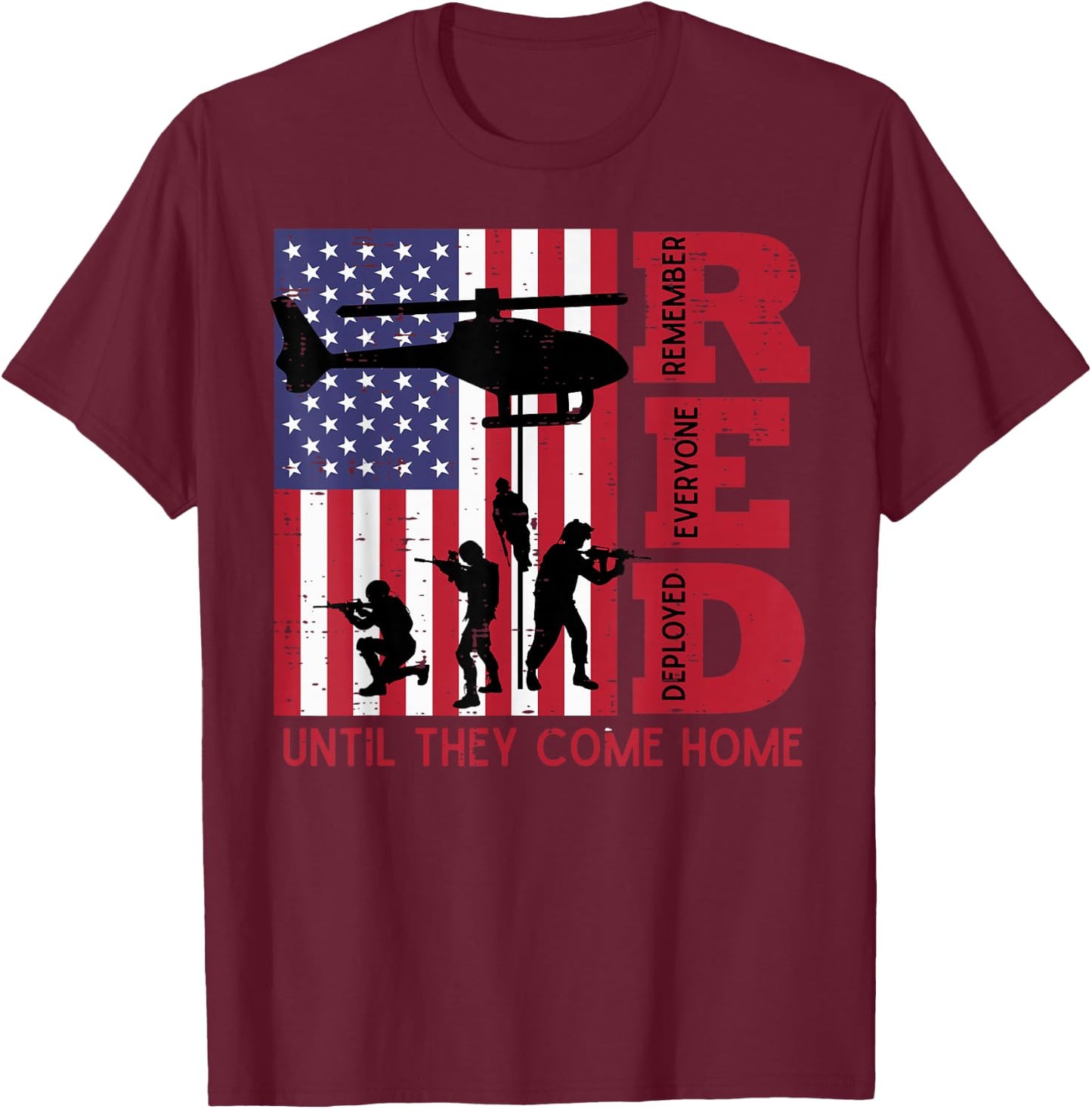 RED Remember Everyone Deployed Flag Helicopter Memorial Day T-Shirt - T-Shirt | Maroon