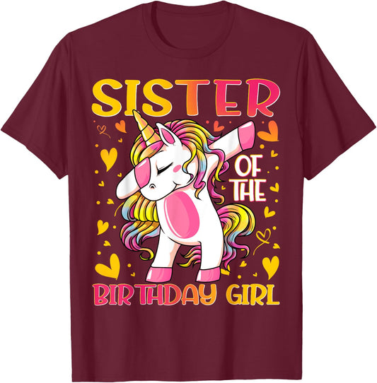 Sister of the Birthday Girl Dabbing Unicorn Sister Gifts T-Shirt - T-Shirt | Maroon