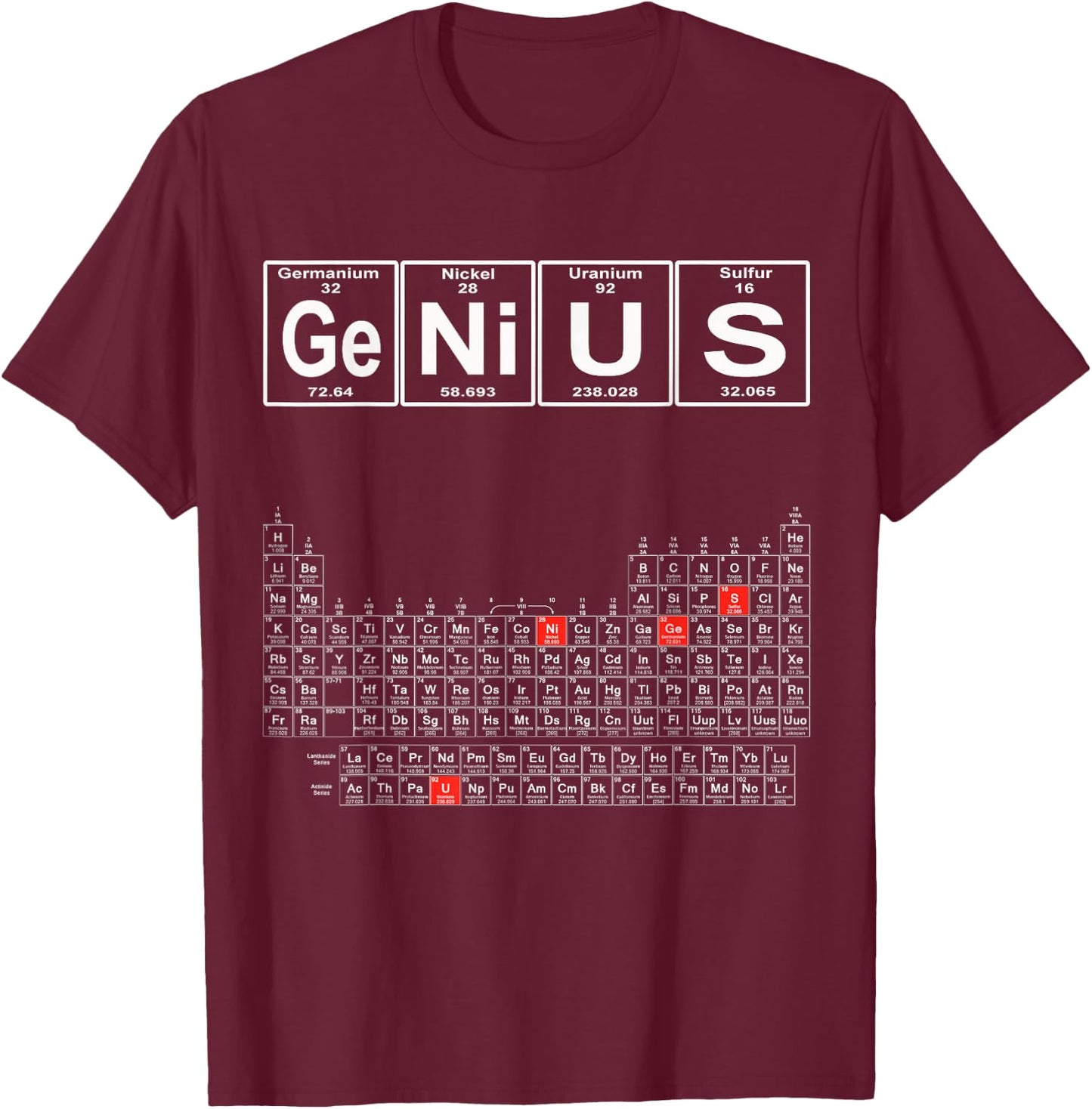 Genius Periodic Table - Genius T-Shirt - T-Shirt | Maroon
