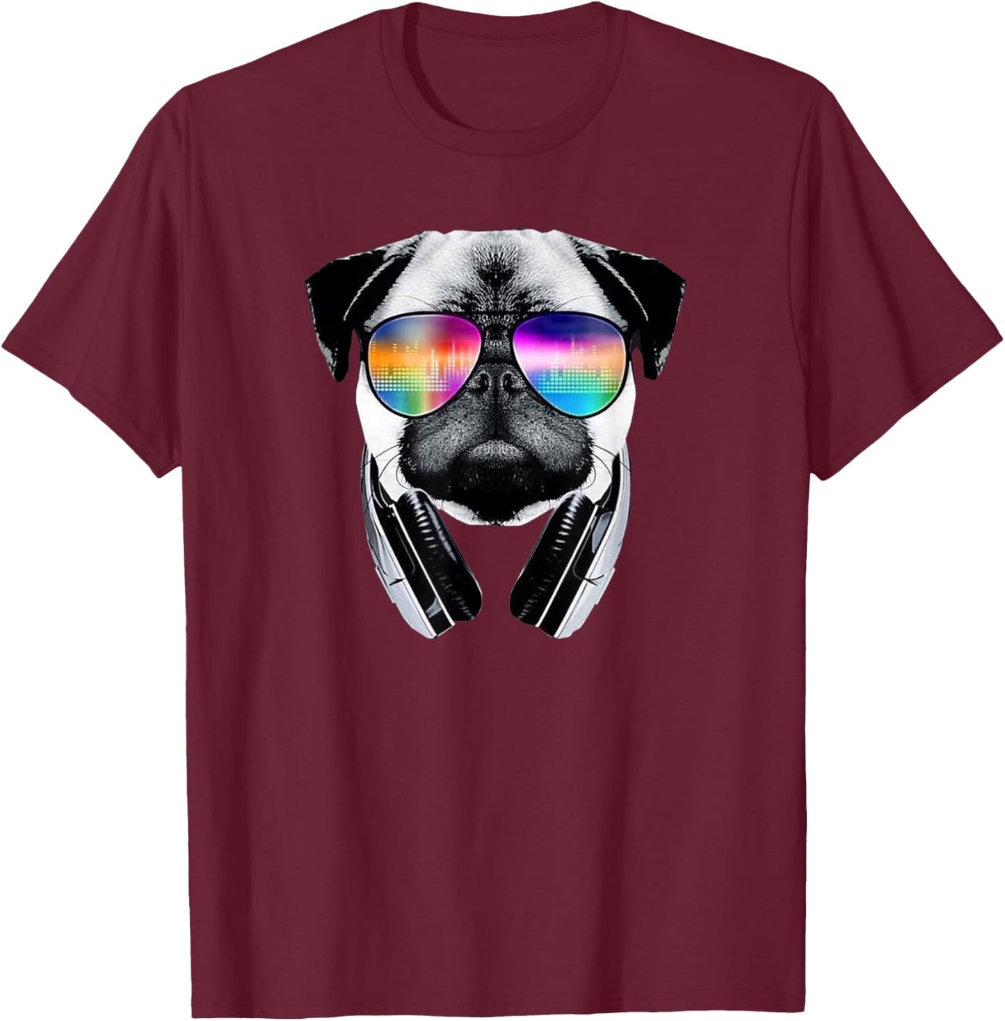 Trippy Pug Dog Wearing Music Equalizer Sunglasses T-Shirt - T-Shirt | Maroon