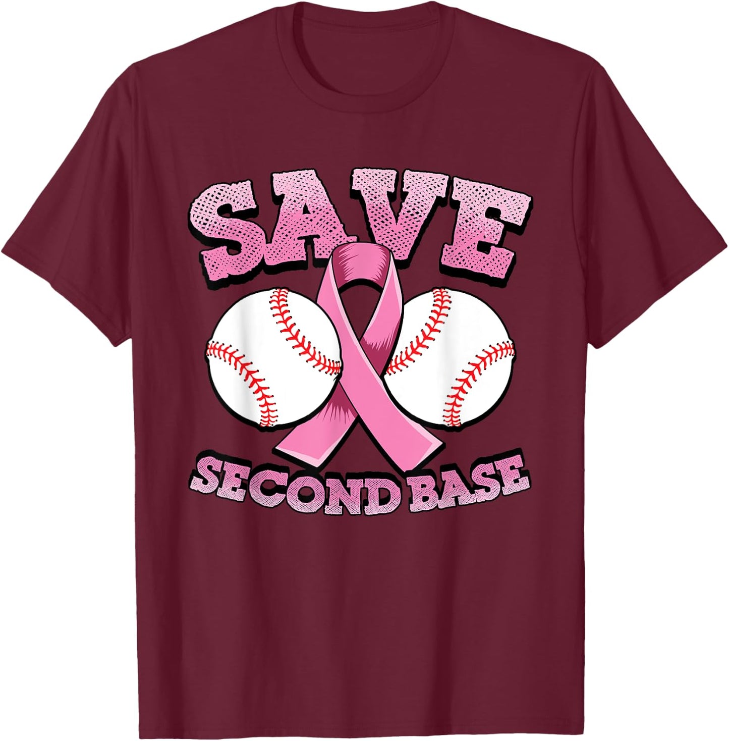 Breast cancer shirt men - baseball shirt - Save second base T-Shirt - T-Shirt | Maroon