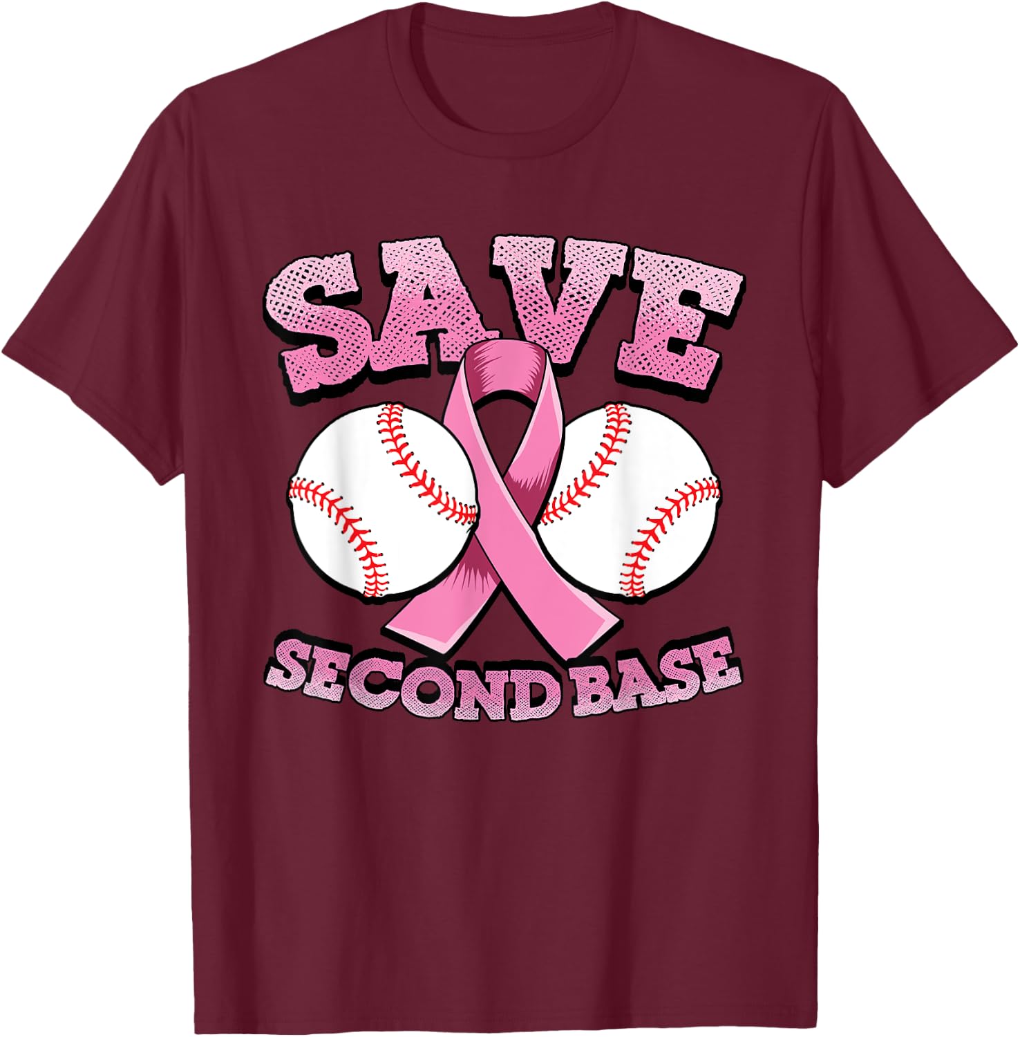 Breast cancer shirt men - baseball shirt - Save second base T-Shirt - T-Shirt | Maroon