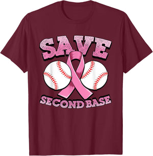 Breast cancer shirt men - baseball shirt - Save second base T-Shirt - T-Shirt | Maroon
