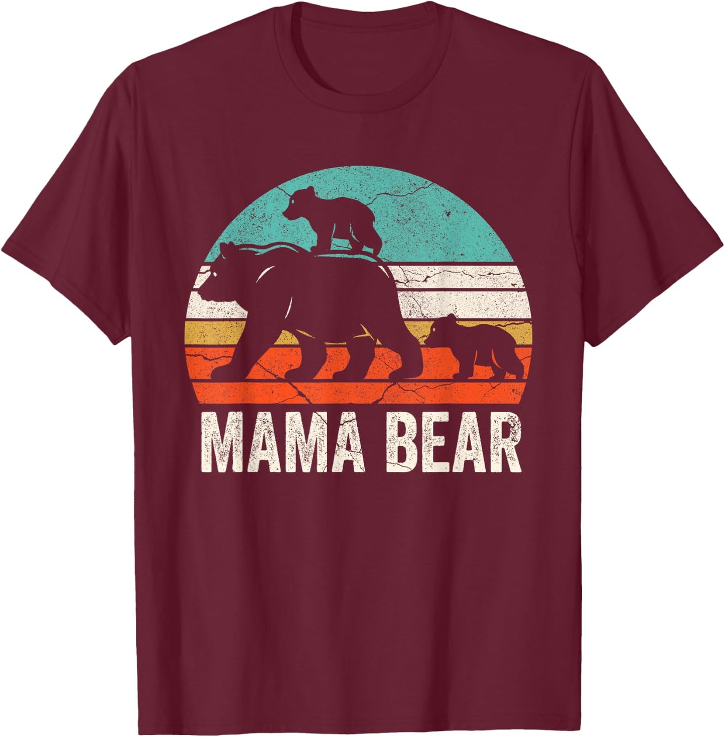 Cute Mama Bear 2 Cubs Shirt Mama Bear Twin Mom 2 Kids T-Shirt - T-Shirt | Maroon