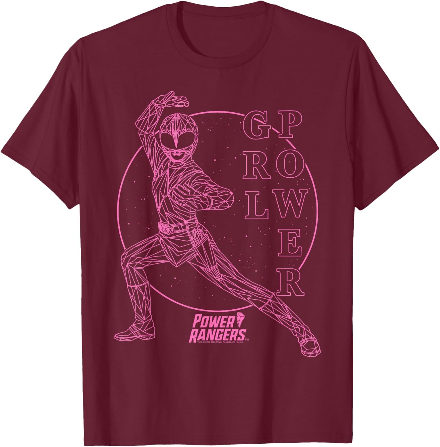Power Rangers Pink Ranger Girl Power Geometric Line Art T-Shirt - T-Shirt | Maroon