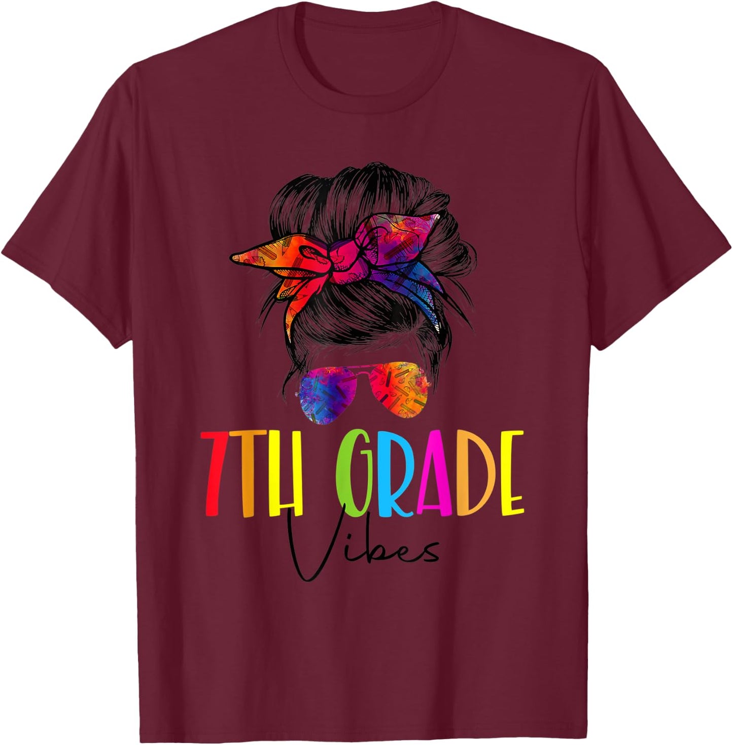 Back To School Seventh Grade Vibes First Day Teacher Tie Dye T-Shirt - T-Shirt | Maroon