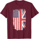 American Flag & British Flag USA UK Stars Stripes Union Jack T-Shirt - T-Shirt | Maroon