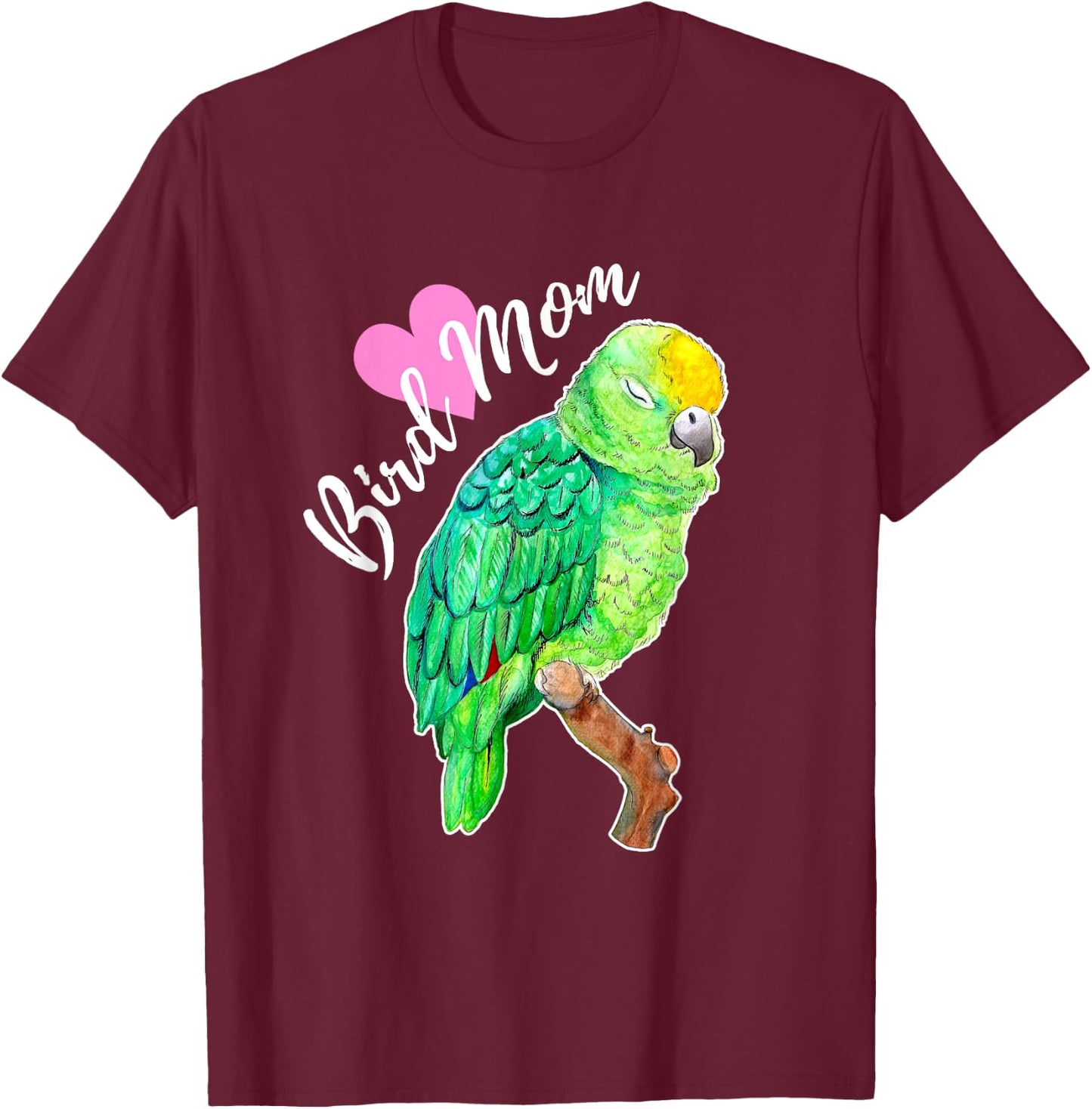 Amazon Parrot Lover Bird Mom Watercolor T-Shirt - T-Shirt | Maroon