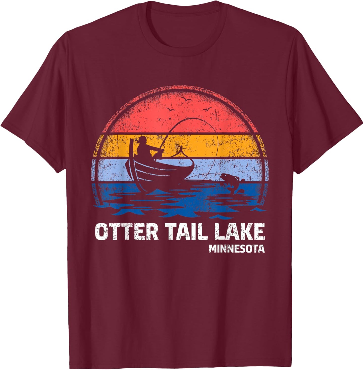 Vintage Retro Minnesota Otter Tail Lake Summer Fishing T-Shirt - T-Shirt | Maroon
