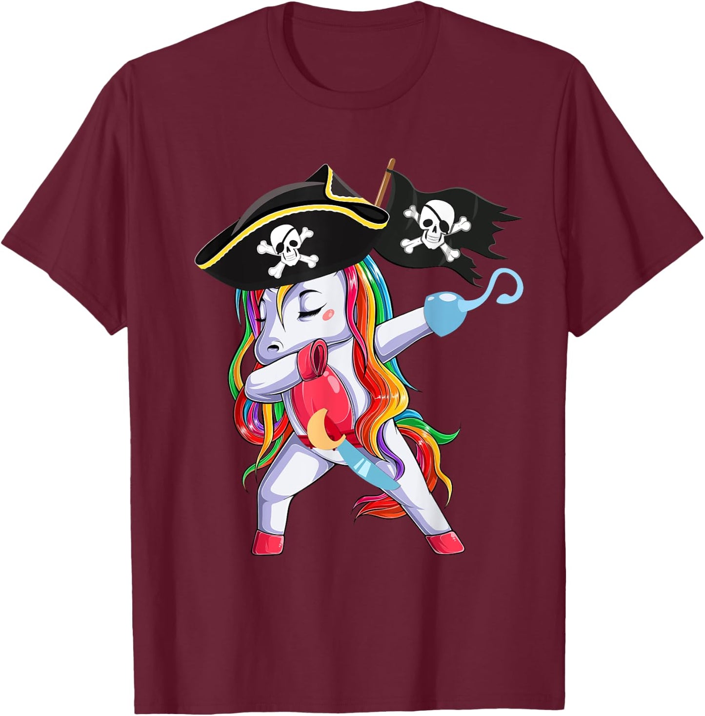 Halloween Dabbing Cute Pirate Unicorn Apparel Kids Girls T-Shirt - T-Shirt | Maroon