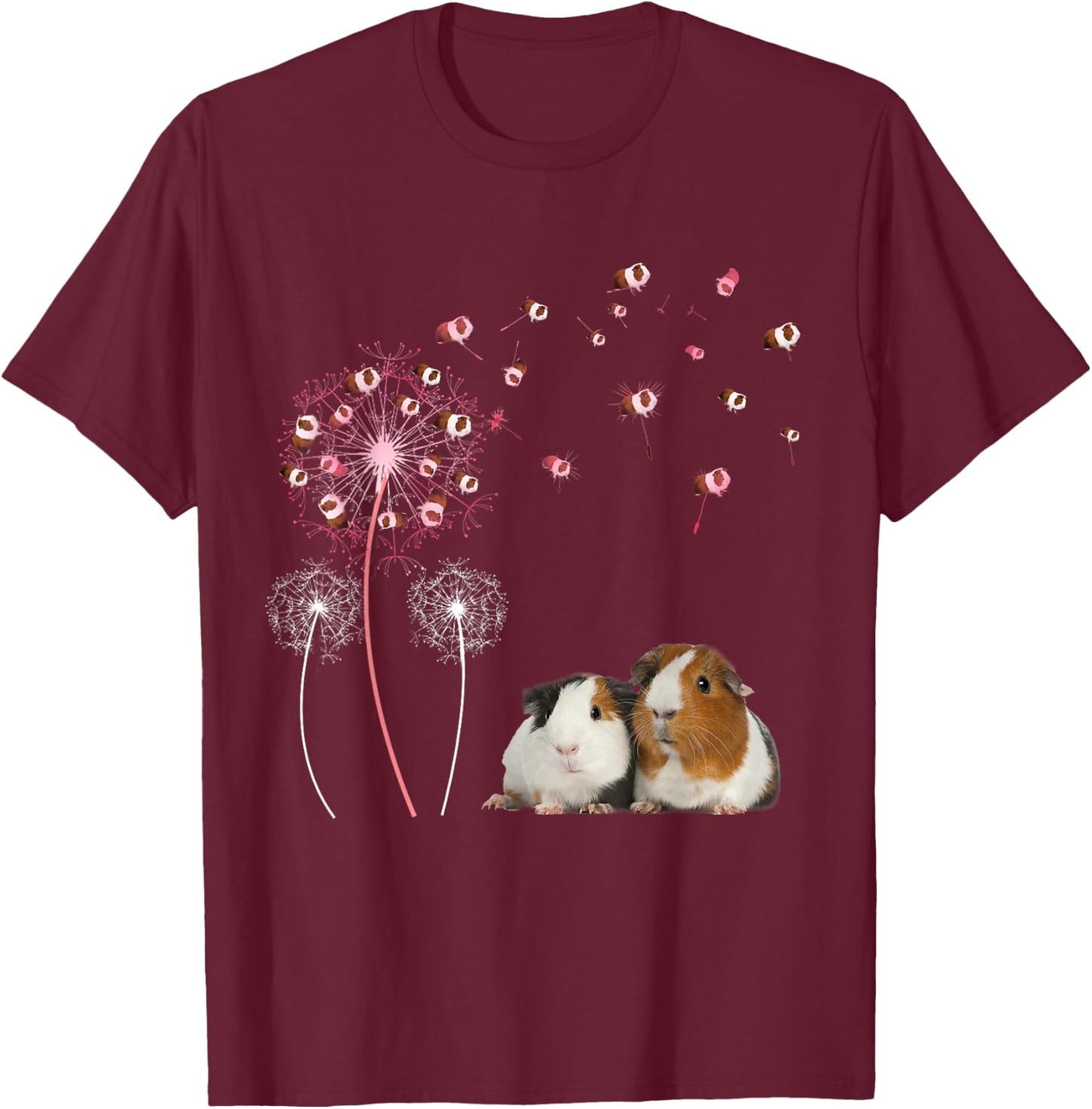 Dandelion Guinea Pig Cute Guinea Pig Floral Dandelion Spread T-Shirt - T-Shirt | Maroon