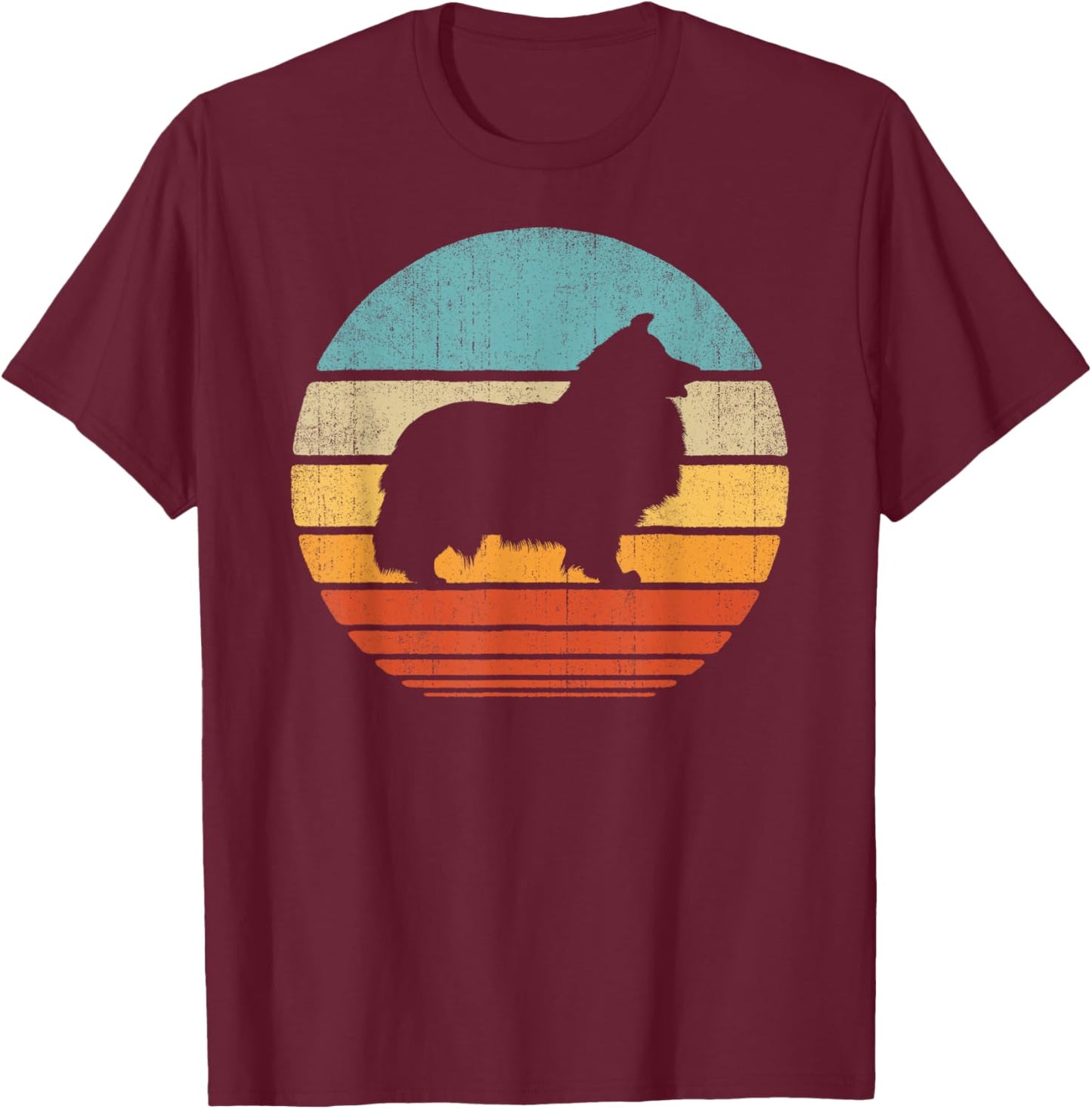 Sheltie Shetland Sheepdog Retro Vintage 60s 70s Sunset Dog T-Shirt - T-Shirt | Maroon