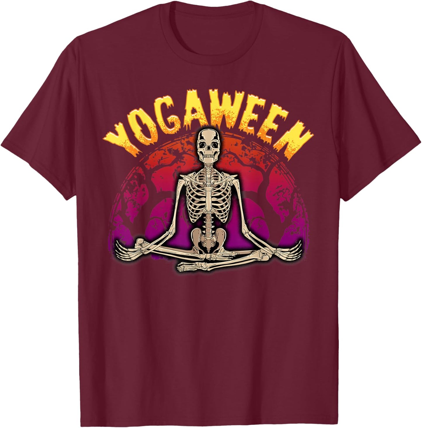 Funny Yogaween Scary Halloween Buddha Meditation Skeleton T-Shirt - T-Shirt | Maroon