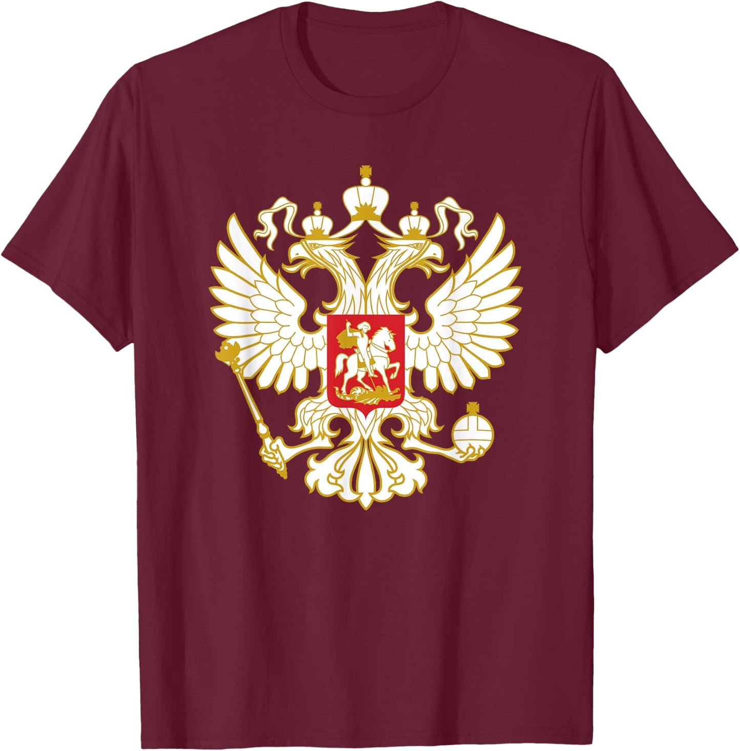 Russian Eagle Coat of Arms Russia Russian Flag T-Shirt - T-Shirt | Maroon