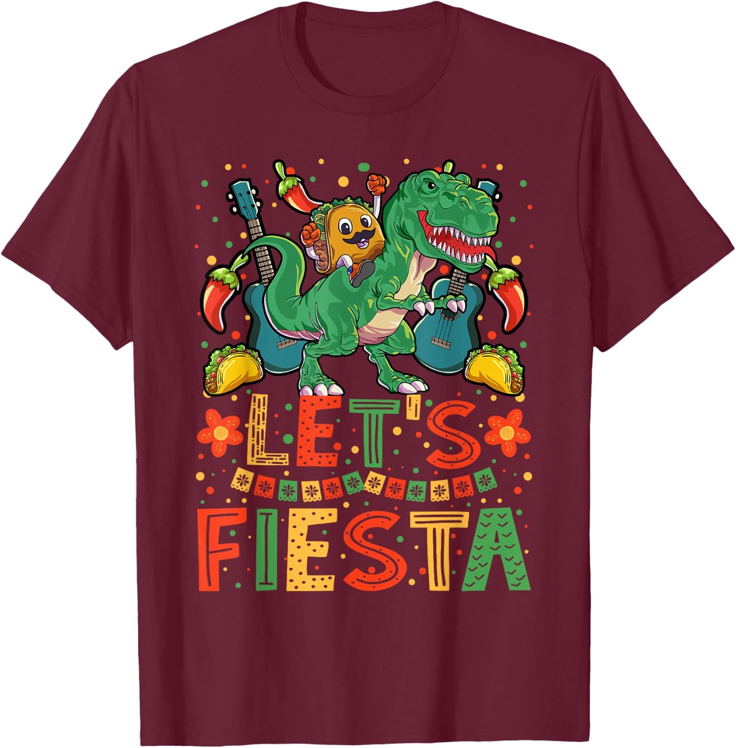 Taco Dinosaur Cinco de Mayo Taco Shirt Boys Kids Mexican T-Shirt - T-Shirt | Maroon
