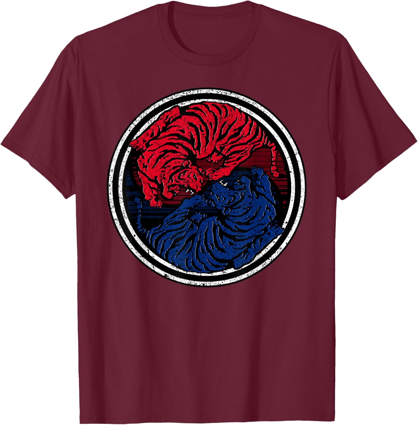 Traditional Korean Flag Tiger Taekwondo T-Shirt - T-Shirt | Maroon