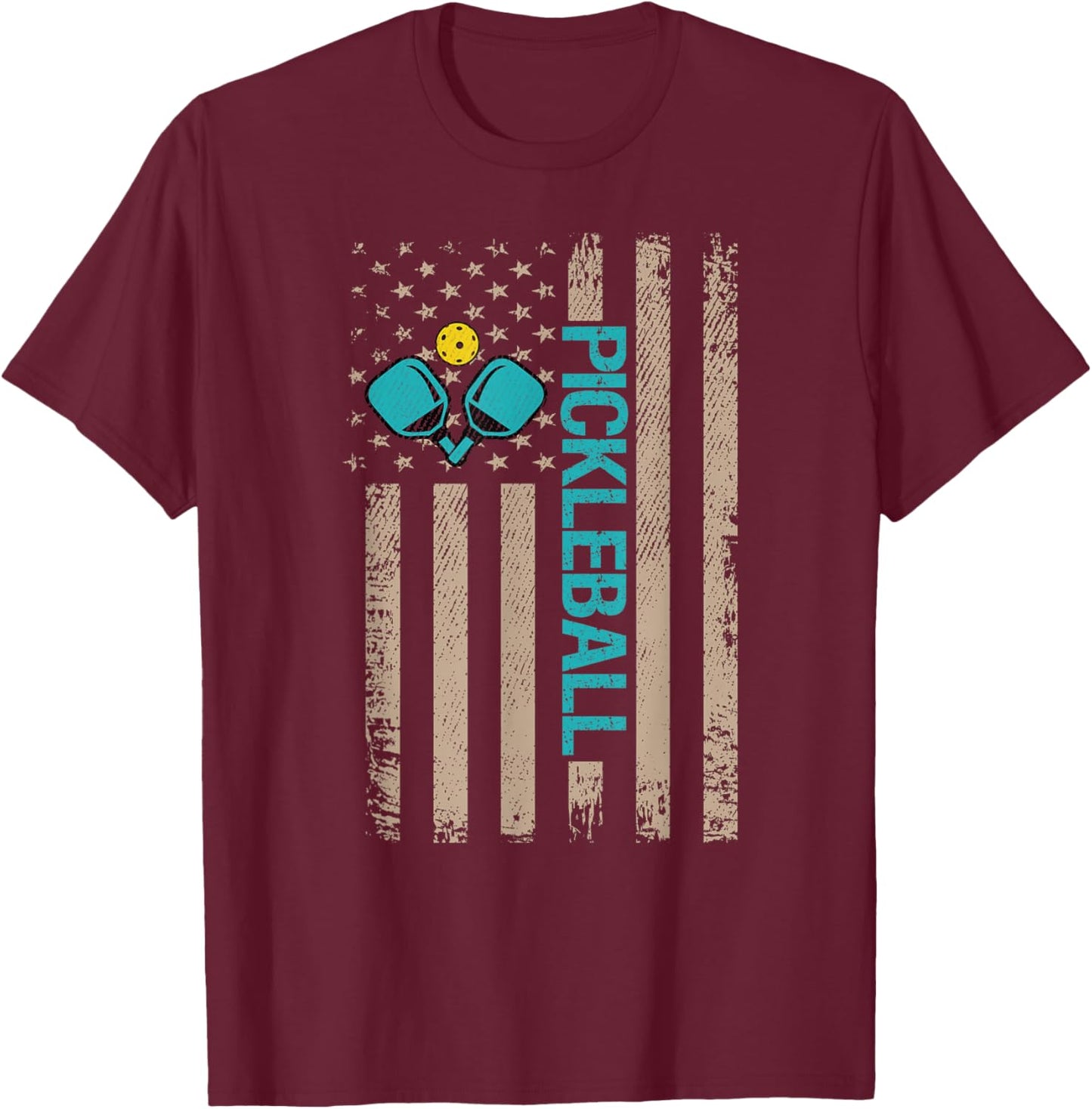 Funny Pickleball American Flag Vintage T-Shirt - T-Shirt | Maroon