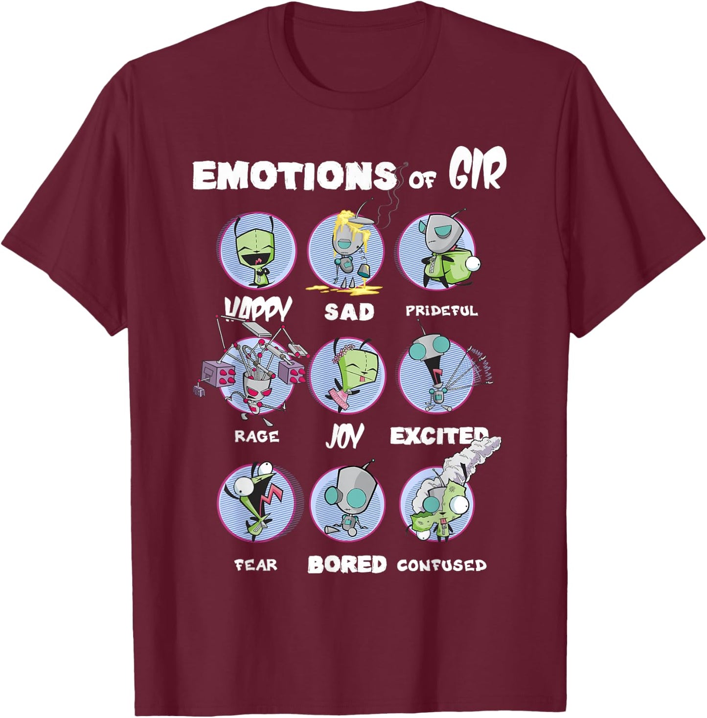 Invader Zim Emotions Of Gir Circle Portraits T-Shirt - T-Shirt | Maroon