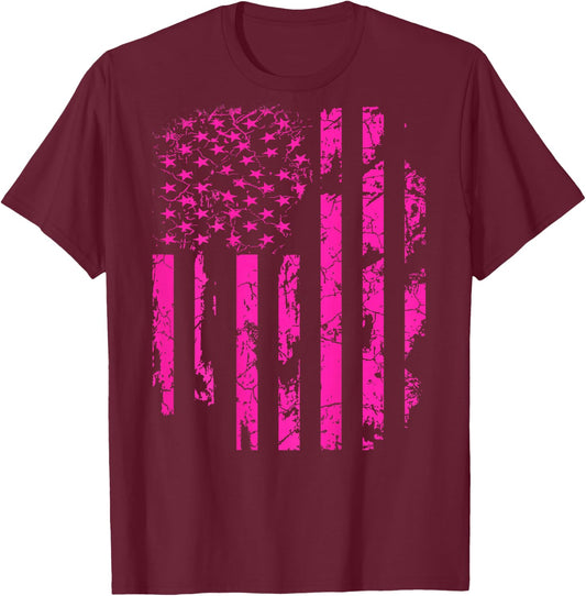 Pink Distressed USA Flag T-Shirt - T-Shirt | Maroon