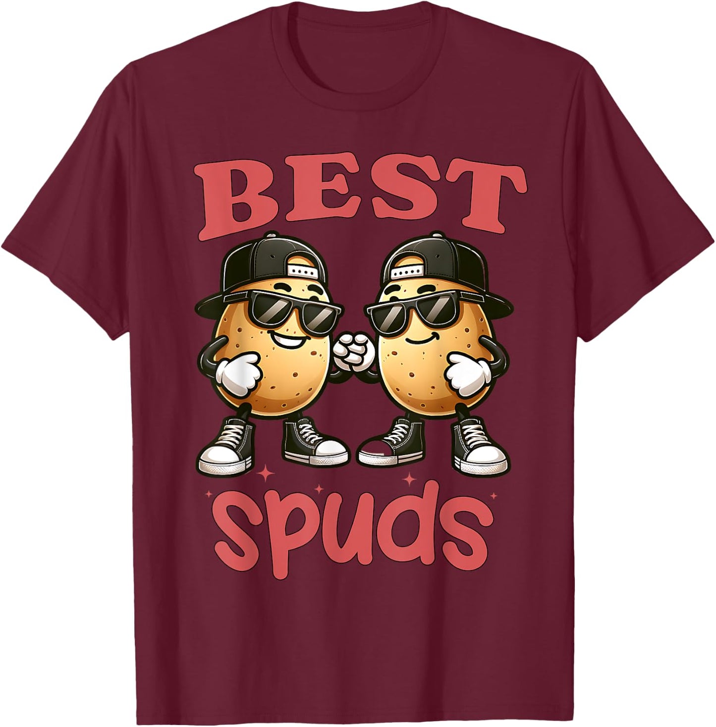 Best Spuds Twin Day Matching Potatoes Funny Best Friend Boys T-Shirt - T-Shirt | Maroon