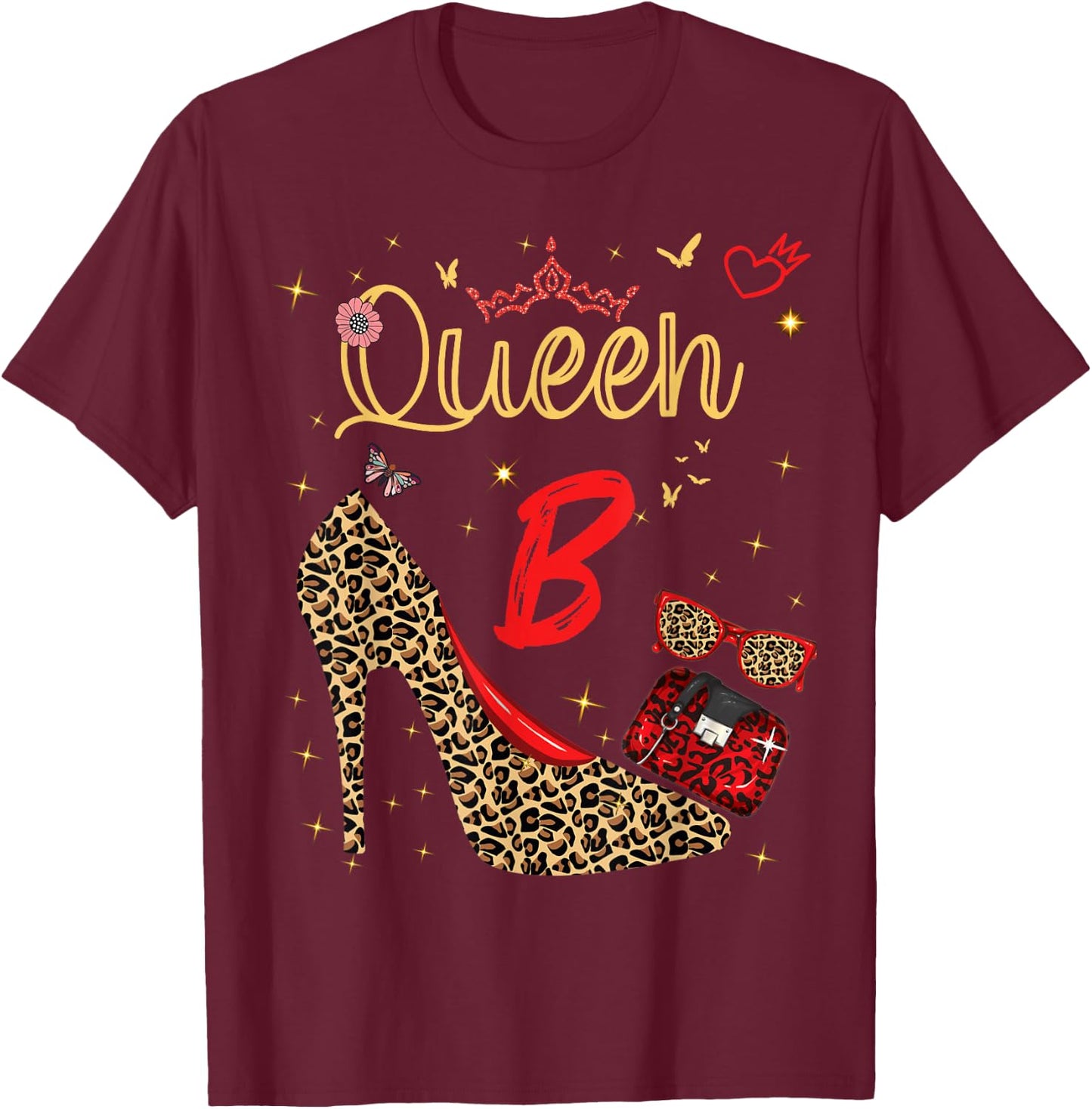 Queen Letter B Initial Name Leopard Heel Letter b Alphapet T-Shirt - T-Shirt | Maroon