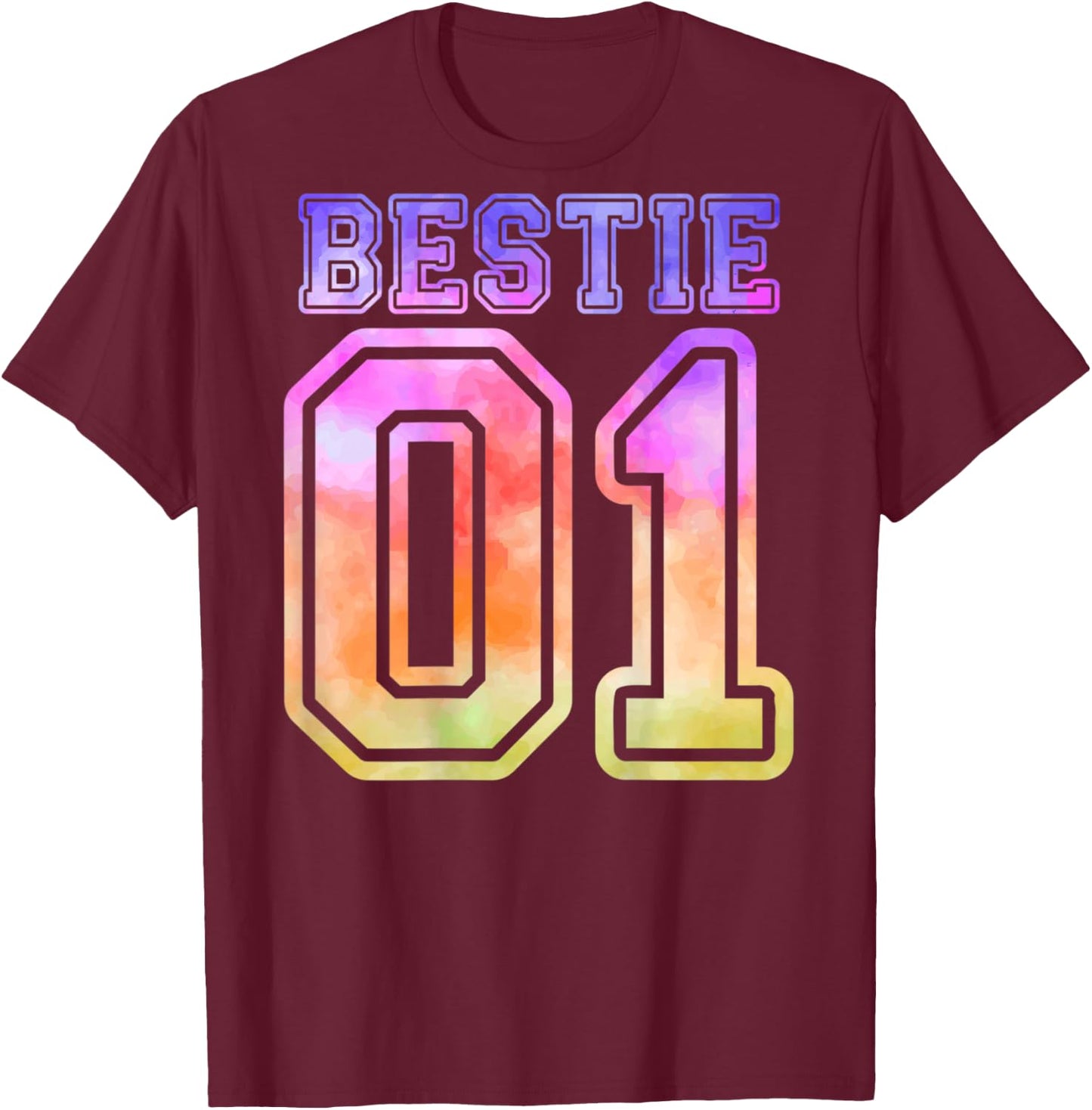 BFF 01 Best Friend Bestie Matching Tie Dye for 2 (On Back) T-Shirt - T-Shirt | Maroon