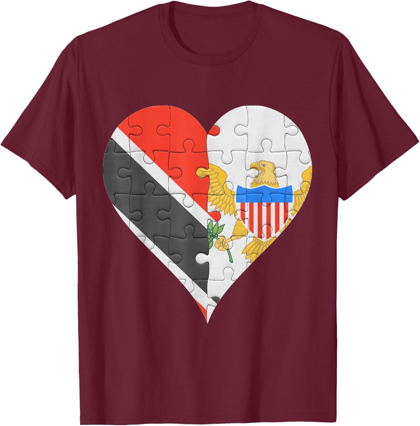 Trinidadian And Tobagoan Virgin Islander Flag Heart T-Shirt - T-Shirt | Maroon