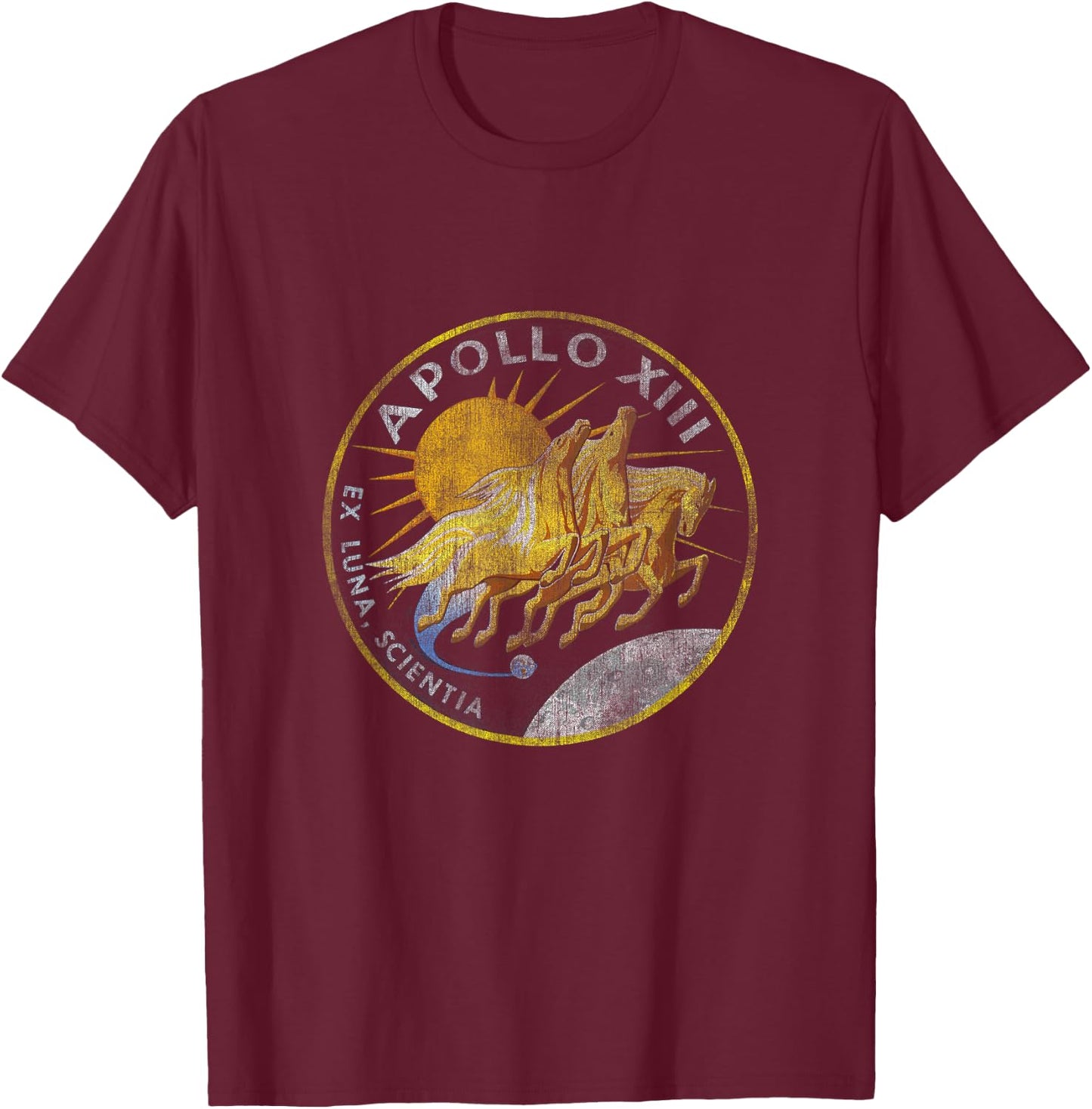 NASA Apollo 13 Mission Badge Distressed T-Shirt - T-Shirt | Maroon