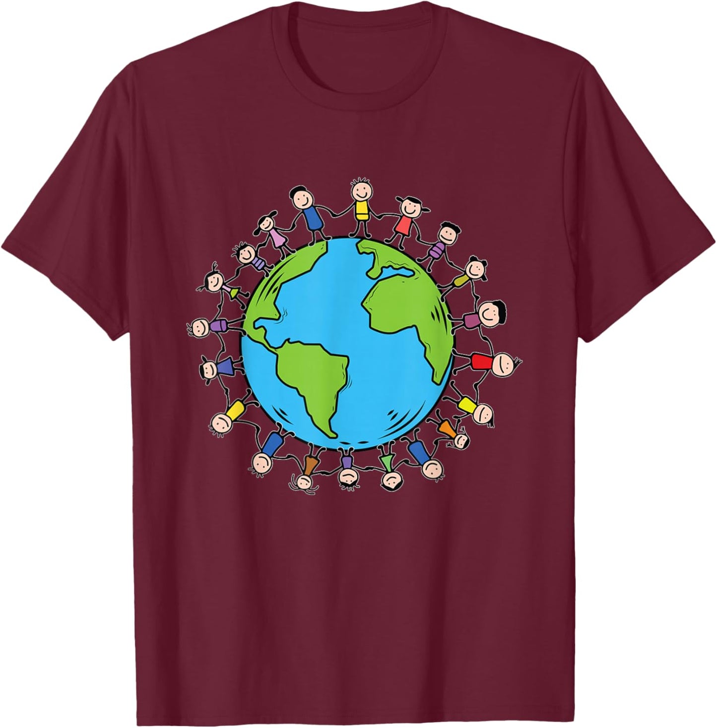 Earth Day With Happy Children Around the World - Save Earth T-Shirt - T-Shirt | Maroon
