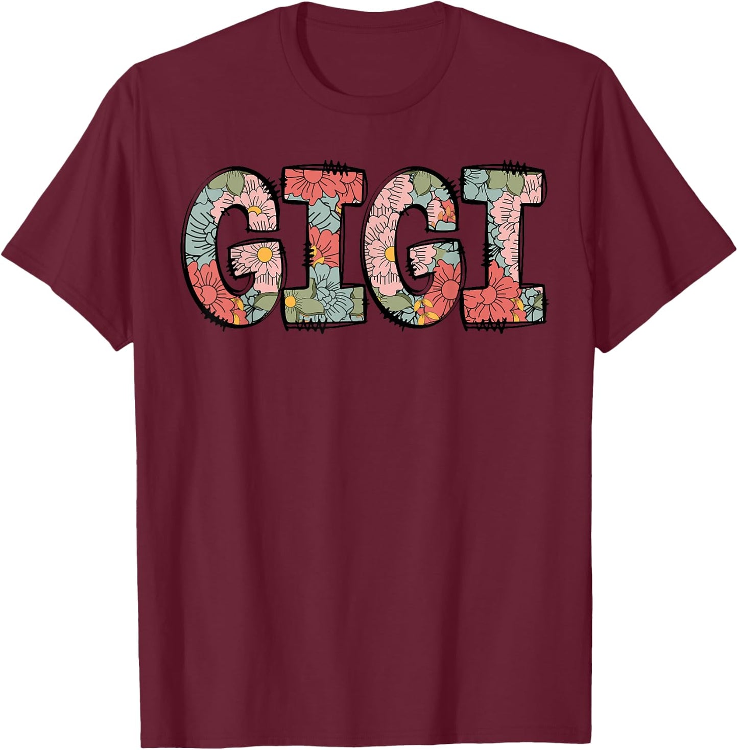 Retro Gigi Colourful Flowers Groovy Daisy Flower T-Shirt - T-Shirt | Maroon