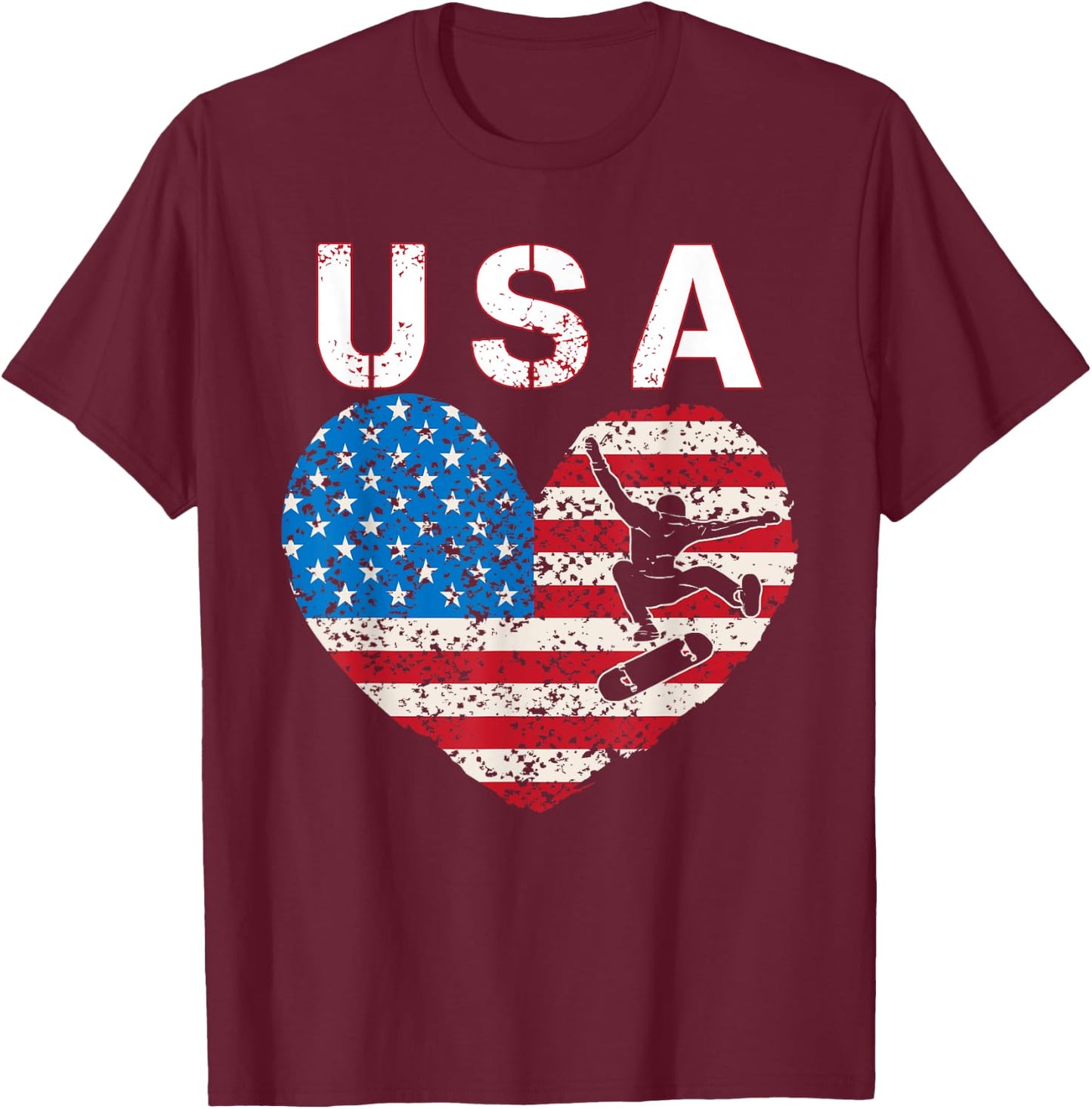USA Skateboarding team American flag US skater men women T-Shirt - T-Shirt | Maroon