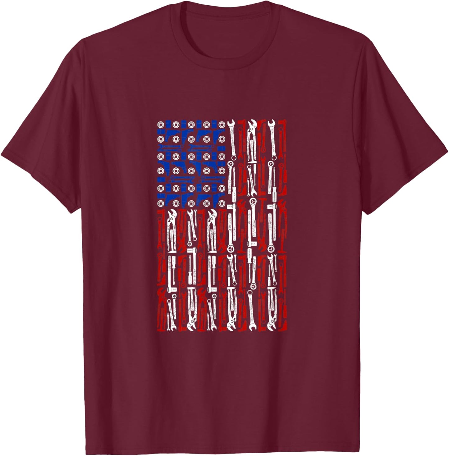 Mechanic's USA Flag | American Flag Made of Tools T-Shirt - T-Shirt | Maroon