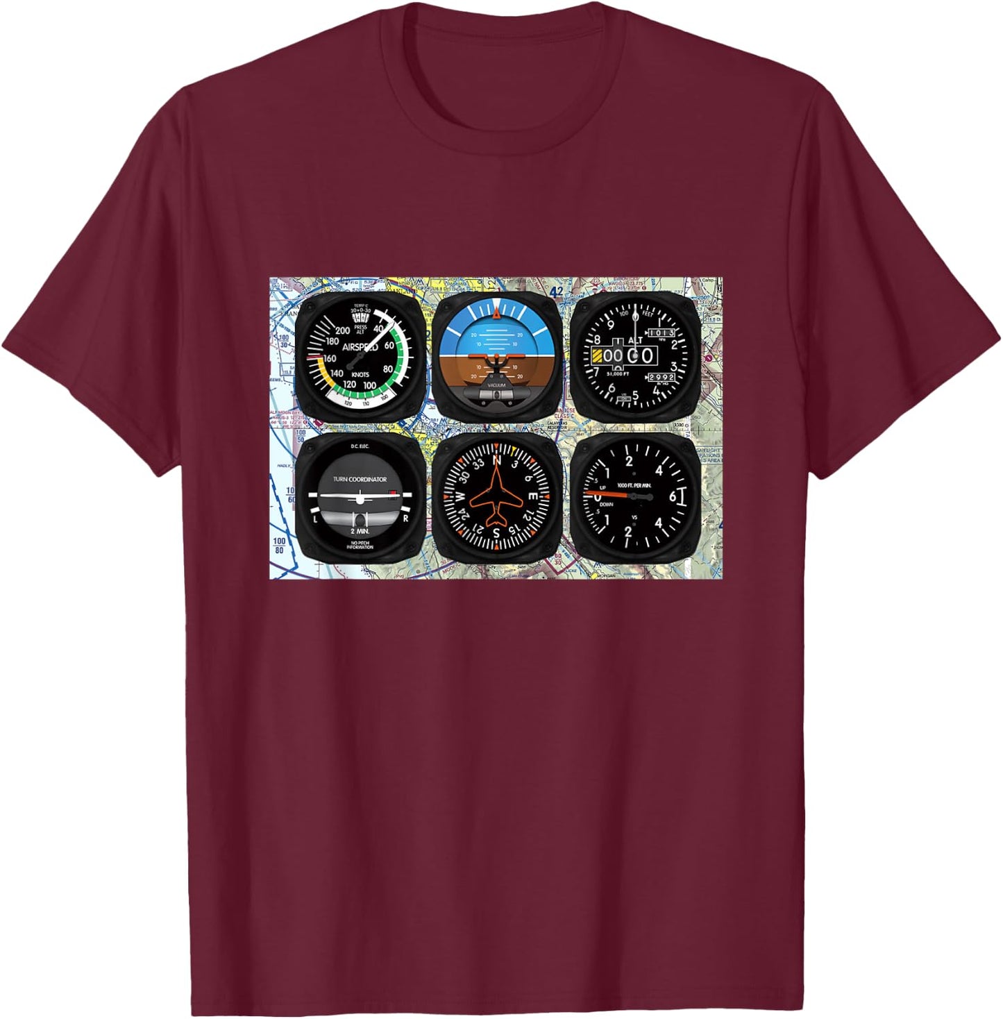 Aviation Pilot 6 Pack Instrument T-Shirt - T-Shirt | Maroon
