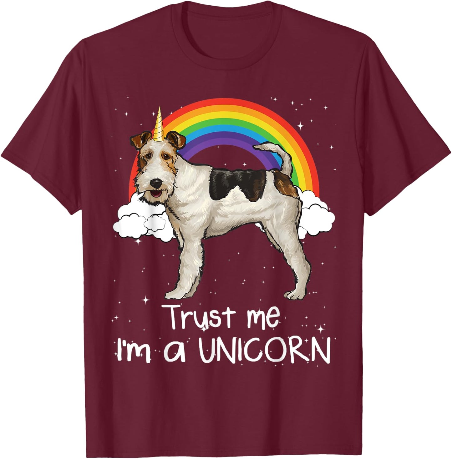 Rainbow Wire Fox Terrier Trust Me I'm A Unicorn Dog Women Kids T-Shirt - T-Shirt | Maroon