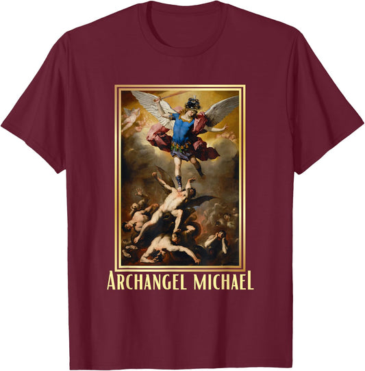 St Michael the Archangel - Protector Catholic Church Angel T-Shirt - T-Shirt | Maroon