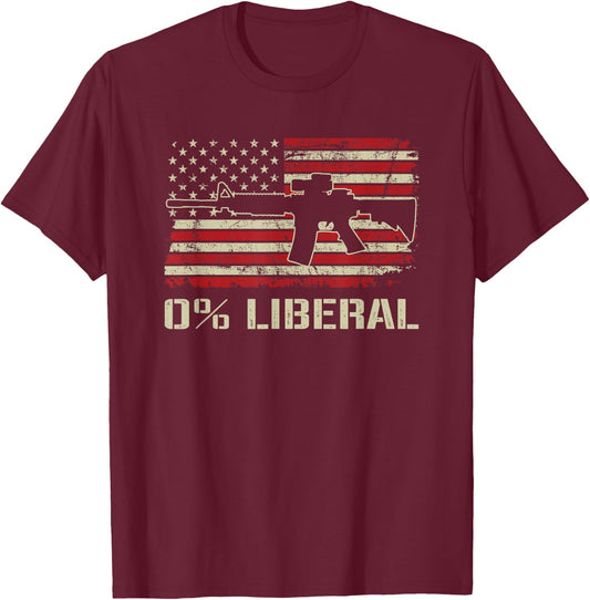 0% Liberal Zero Percent - AR15 USA Flag Funny Pro Gun T-Shirt - T-Shirt | Maroon