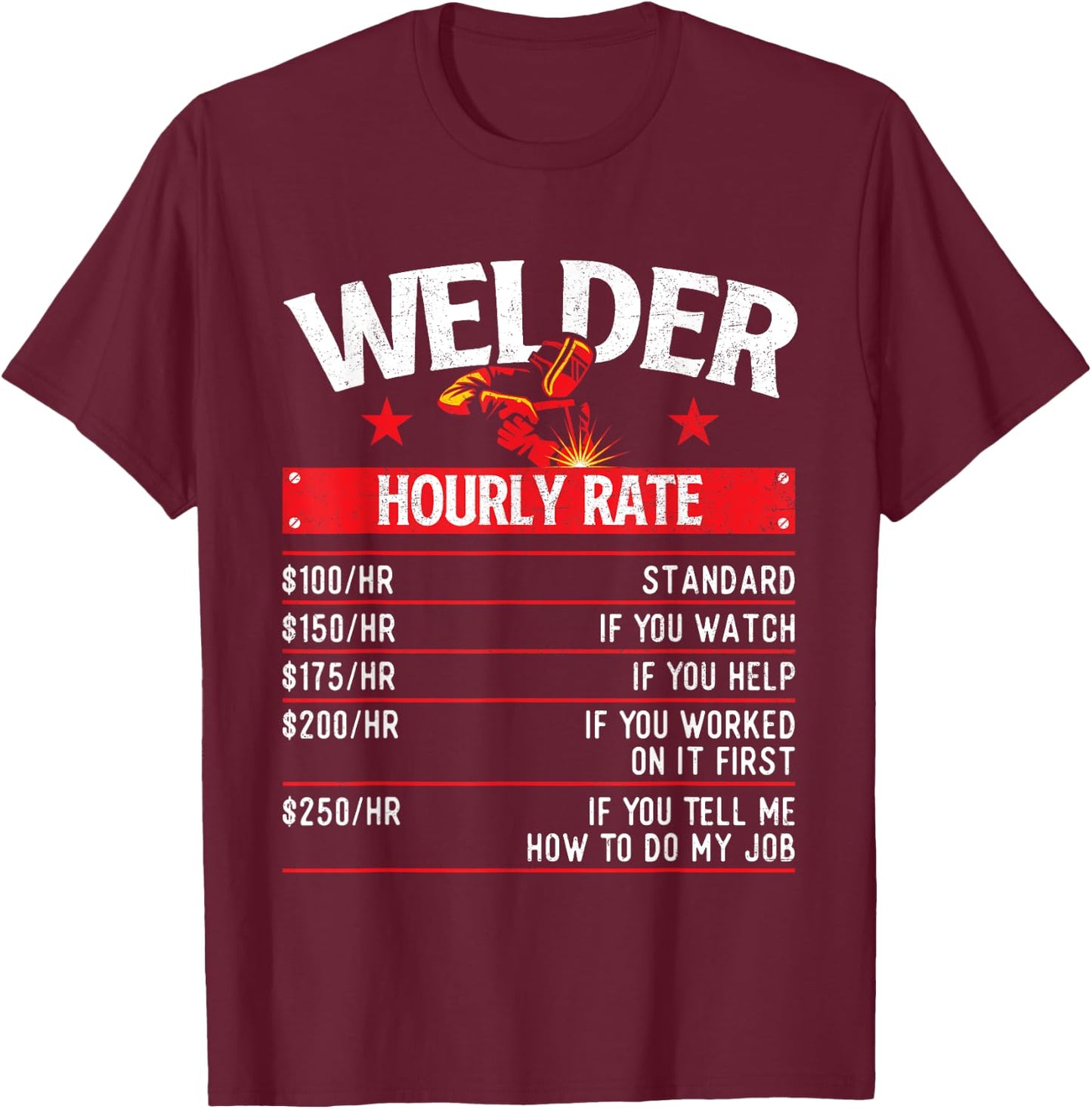 Welder Hourly Rate - Iron Worker Welding Metalworking T-Shirt - T-Shirt | Maroon