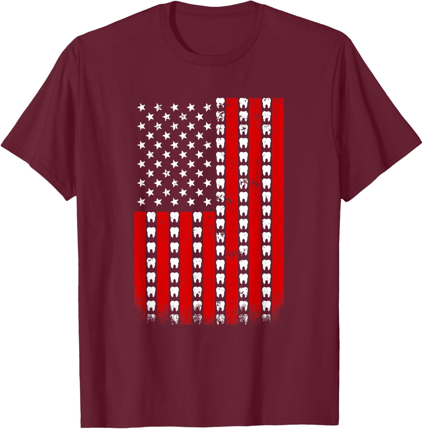 Dentist American Flag Tooth 4th Of July Dental Assistant T-Shirt - T-Shirt | Maroon