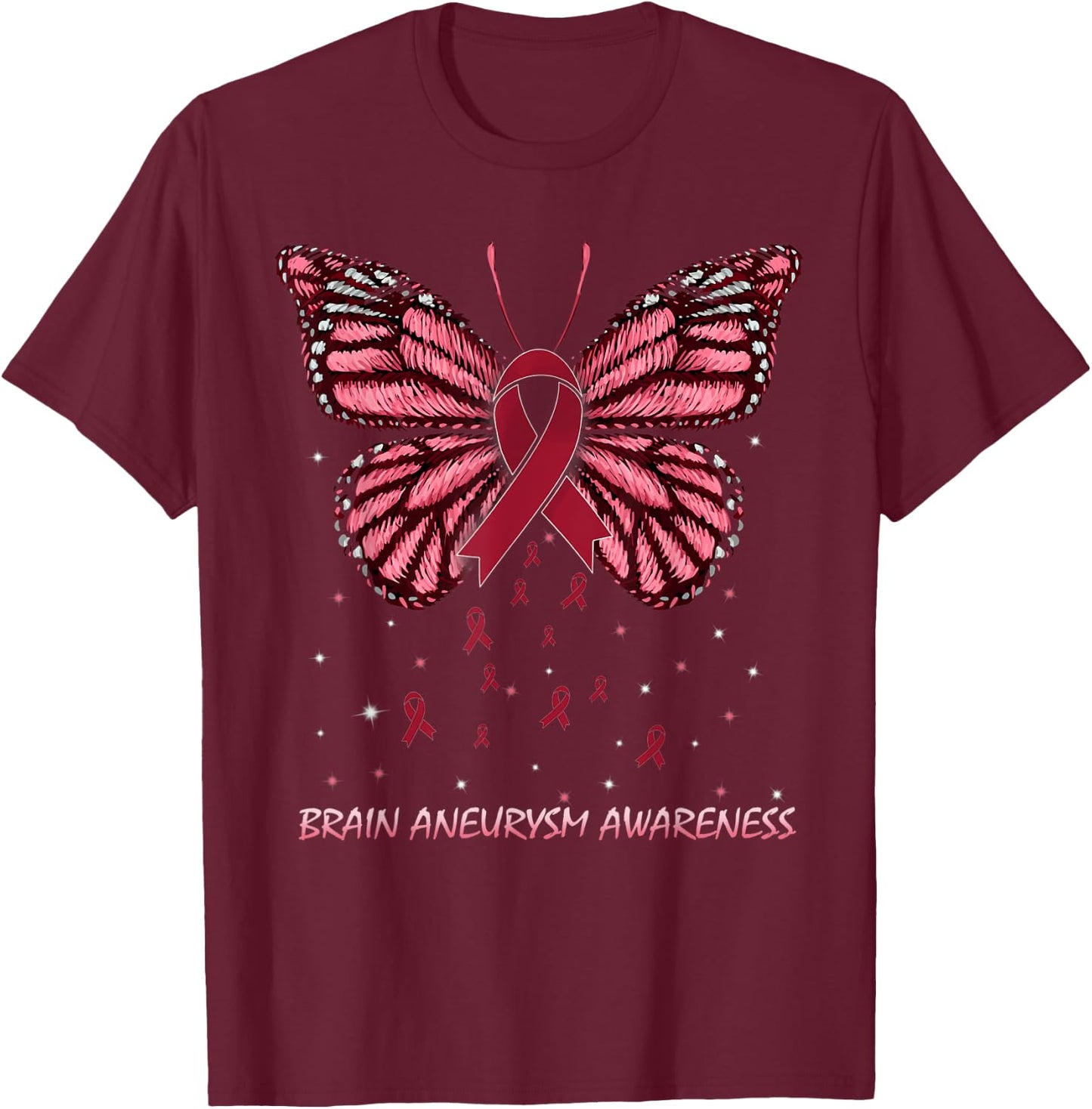 Brain Aneurysm Awareness Butterfly T-Shirt - T-Shirt | Maroon