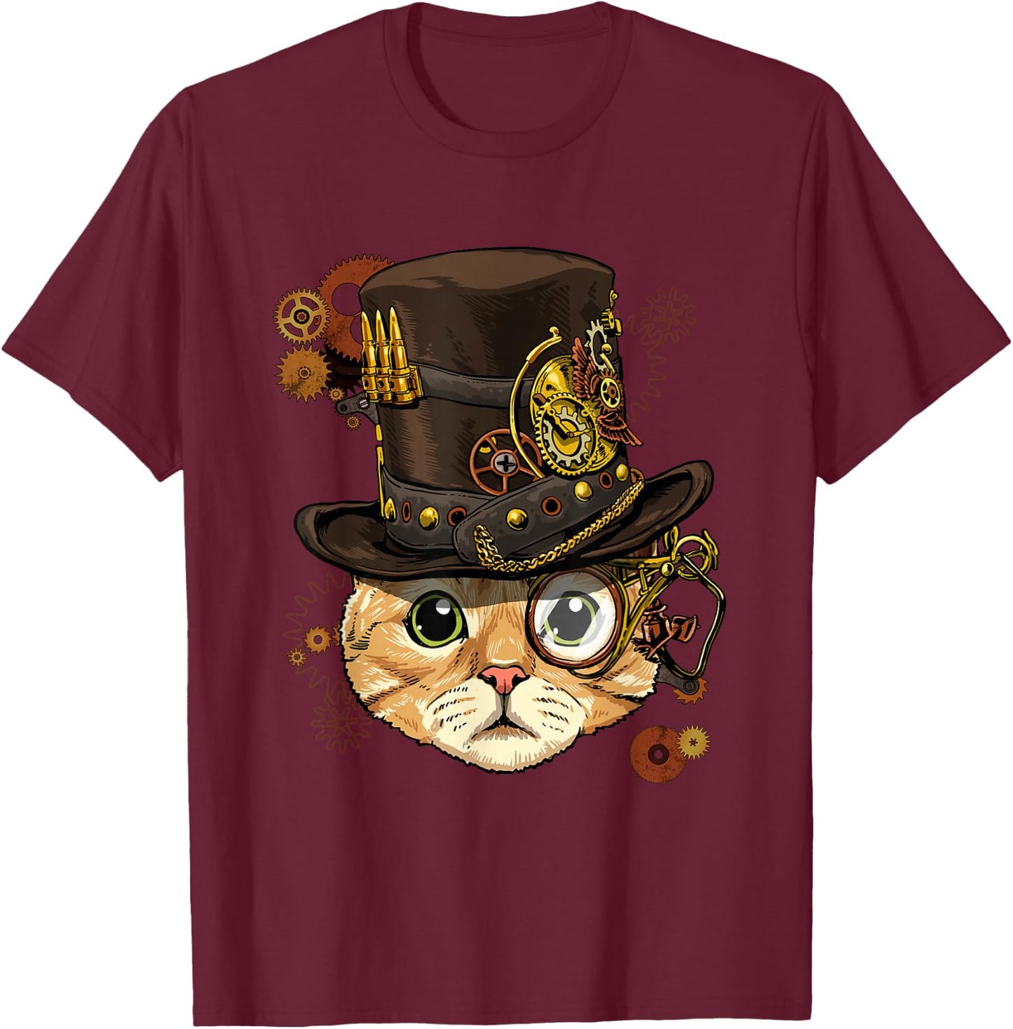 Steampunk Cat Shirt Mechanical Steampunk Gears Cat Lover T-Shirt - T-Shirt | Maroon